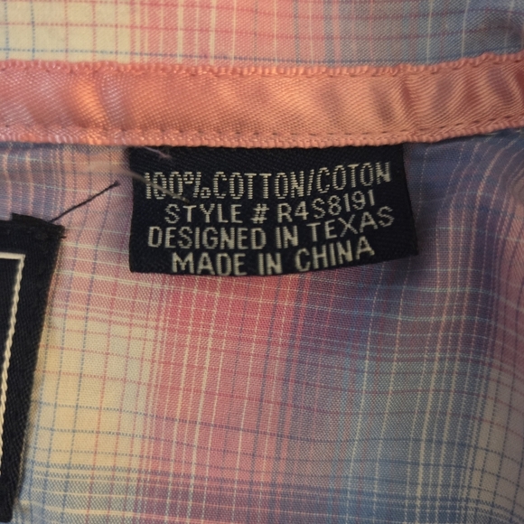 Rough Stock Women's Pink And Blue Plaid Shirt With Pearl Snap Buttons Size L - Picture 9 of 10